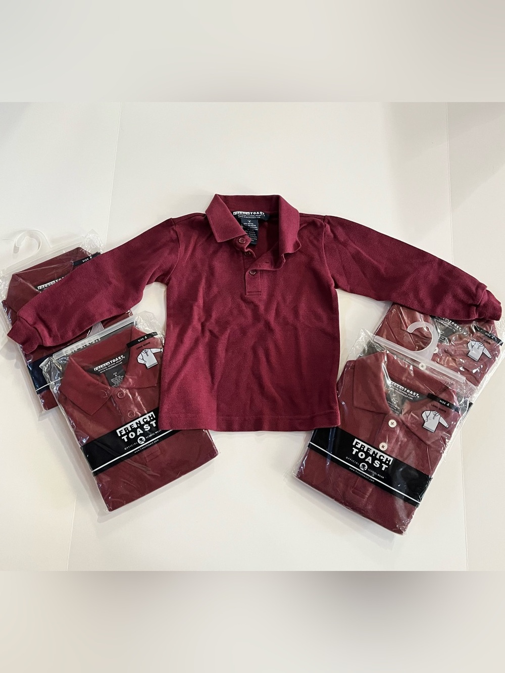 French Toast Boys' Long Sleeve Polo Shirts Burgundy Lot Bundle, size 4